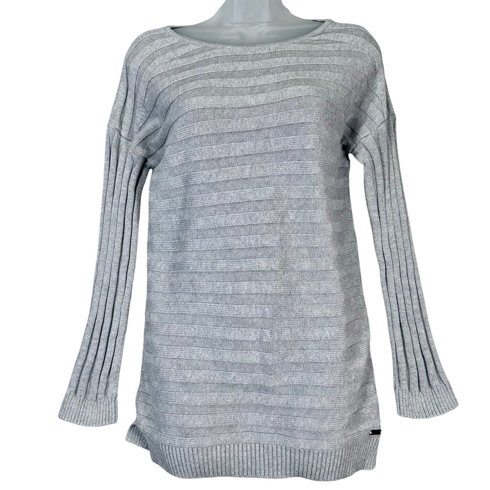 Barbour Knit Sweater Women Medium Gray Ribbed Cotton Pullover Lightweight Casual - Picture 4 of 17